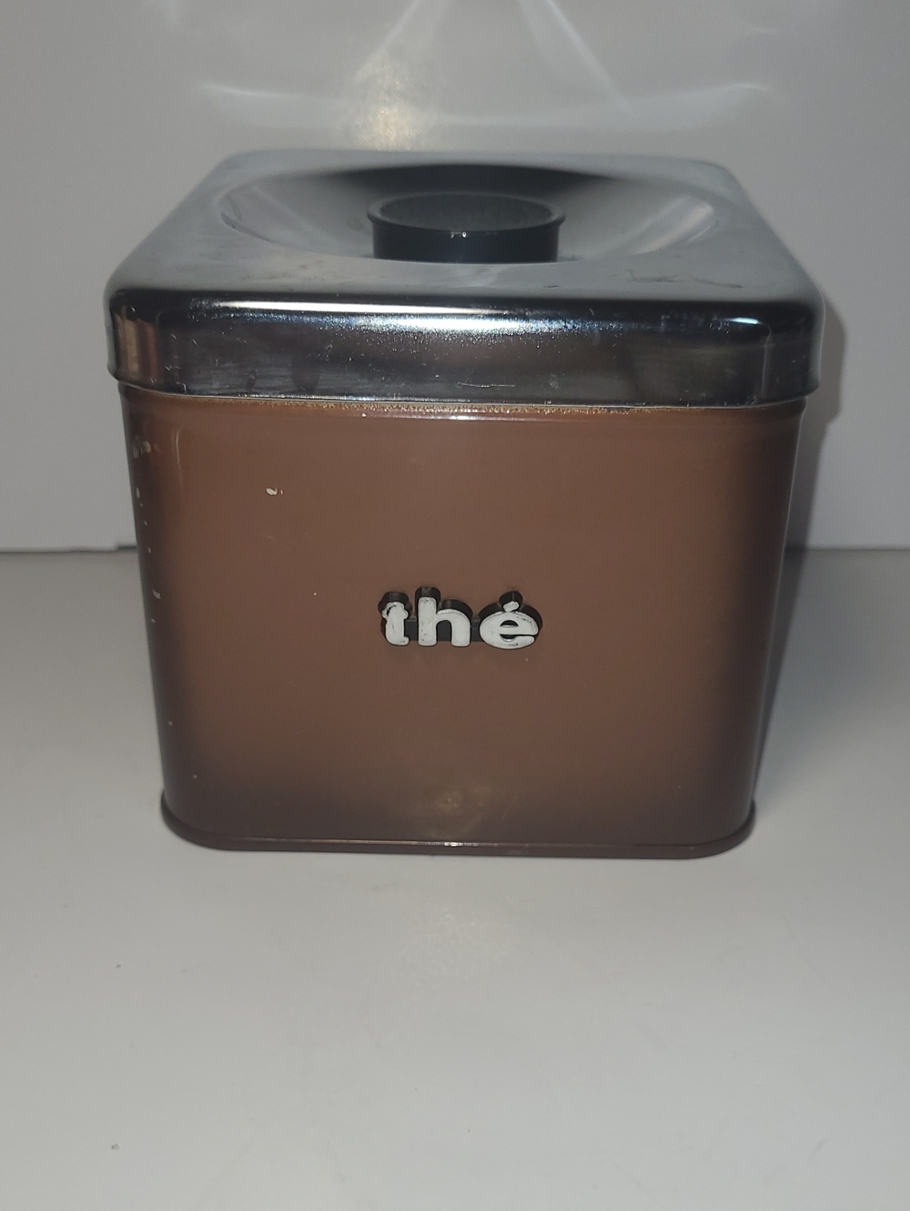 Brown Tea Canister with Chrome Lid - thé(1950-1970) Accent ,Mid-Century Modern